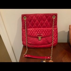 Quilted red leather Coach Bag with gold chain